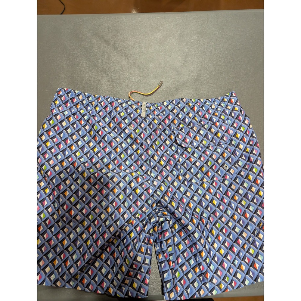 Bugatchi Mens Blue Geometric Diamond Print Swim Trunks Mesh Lined Shorts Large - Picture 4 of 4